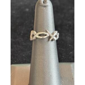 Vtg Sterling Silver Ichthus Christian Fish Eternity Ring Sz 5